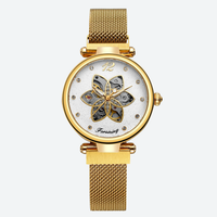 Women's Automatic Watch with Floral Skeleton and Chic Milanese Mesh