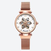 Women's Automatic Watch with Floral Skeleton and Chic Milanese Mesh
