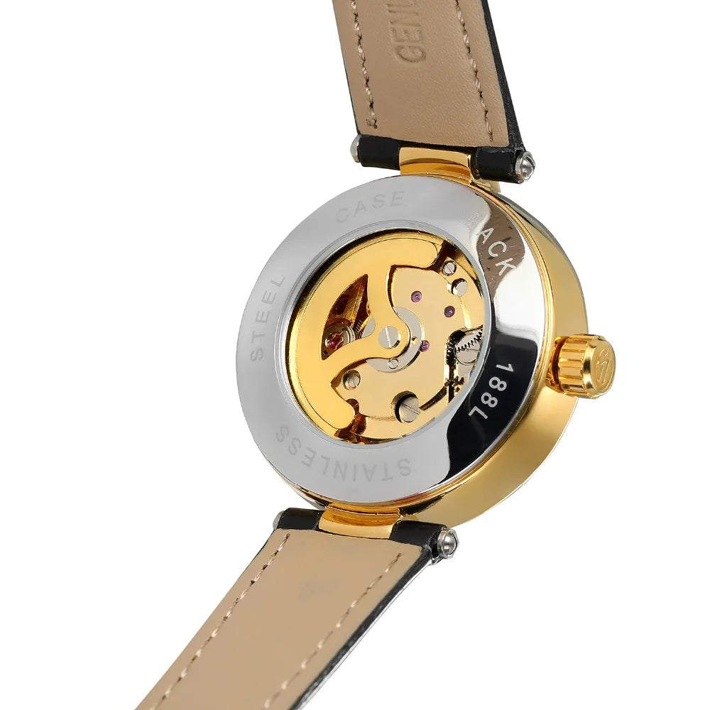Women's Automatic Watch, Leather, Diamond, Skeleton, Prestige Style
