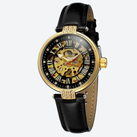 Women's Automatic Watch, Leather, Diamond, Skeleton, Prestige Style