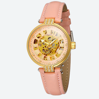 Women's Automatic Watch, Leather, Diamond, Skeleton, Prestige Style