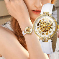 Women's Automatic Watch, Leather, Diamond, Skeleton, Prestige Style