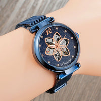 Women's Automatic Watch with Floral Skeleton and Chic Milanese Mesh