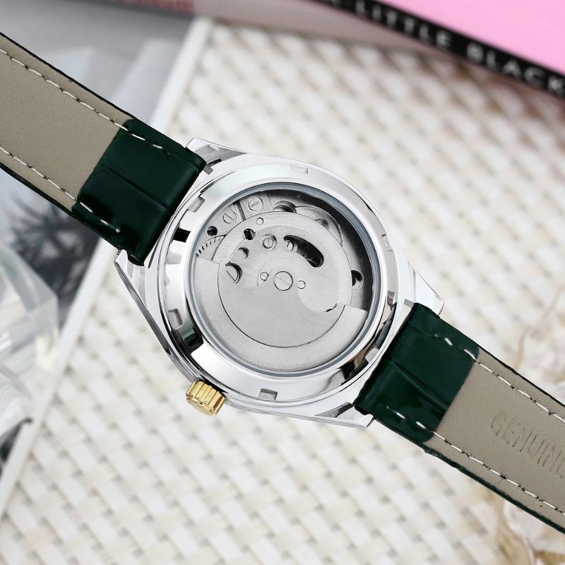 Women's Automatic Skeleton Watch with Brown Leather Strap