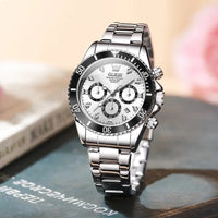 Women's Silver Chronograph Watch with Black Bezel, 35mm