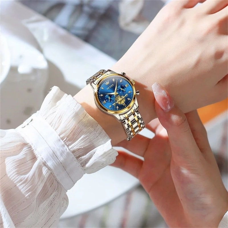 Women's Chronograph Watch with Blue Dial & Two-Tone Bracelet