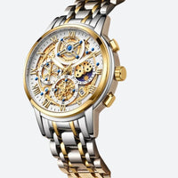 Women's Chronograph Watch with Textured Dial & Metallic Bracelet: a close-up of the silver and gold model