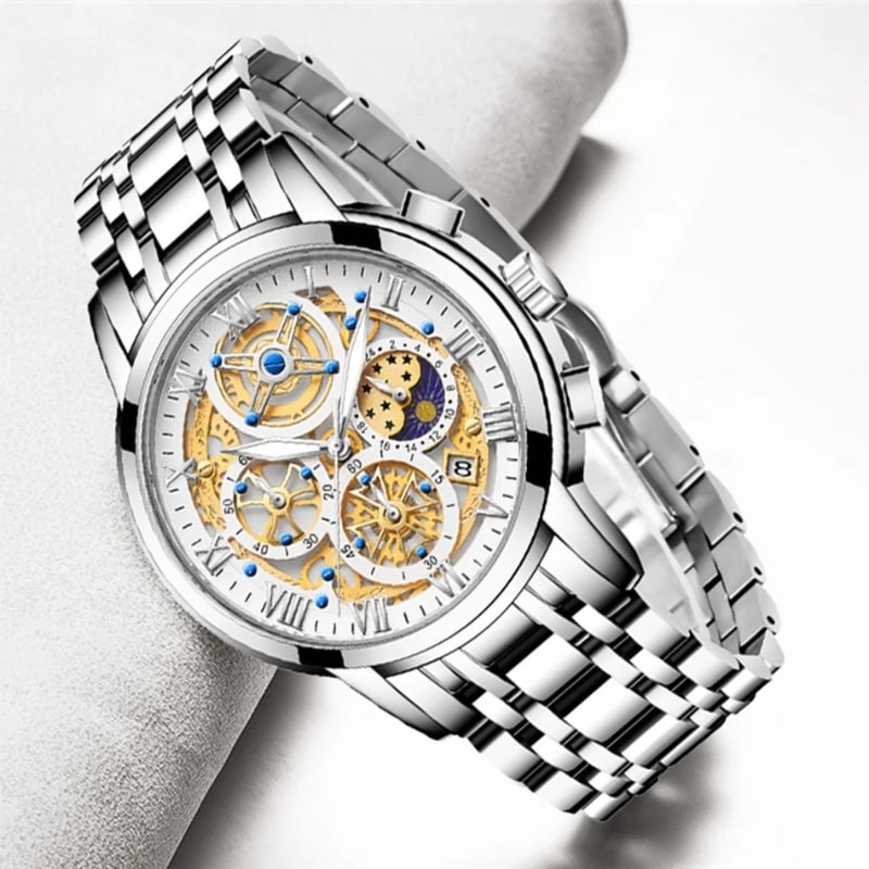 Women's Chronograph Watch with Textured Dial & Metal Bracelet