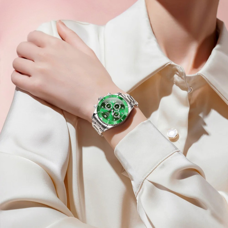 Women's Chronograph Watch with Imperial Green Dial & Mirror Steel