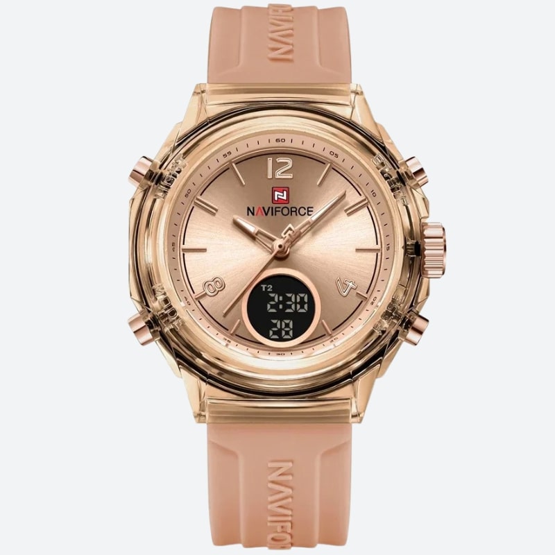 Rose Gold Women's Chronograph Watch with Digital Dial