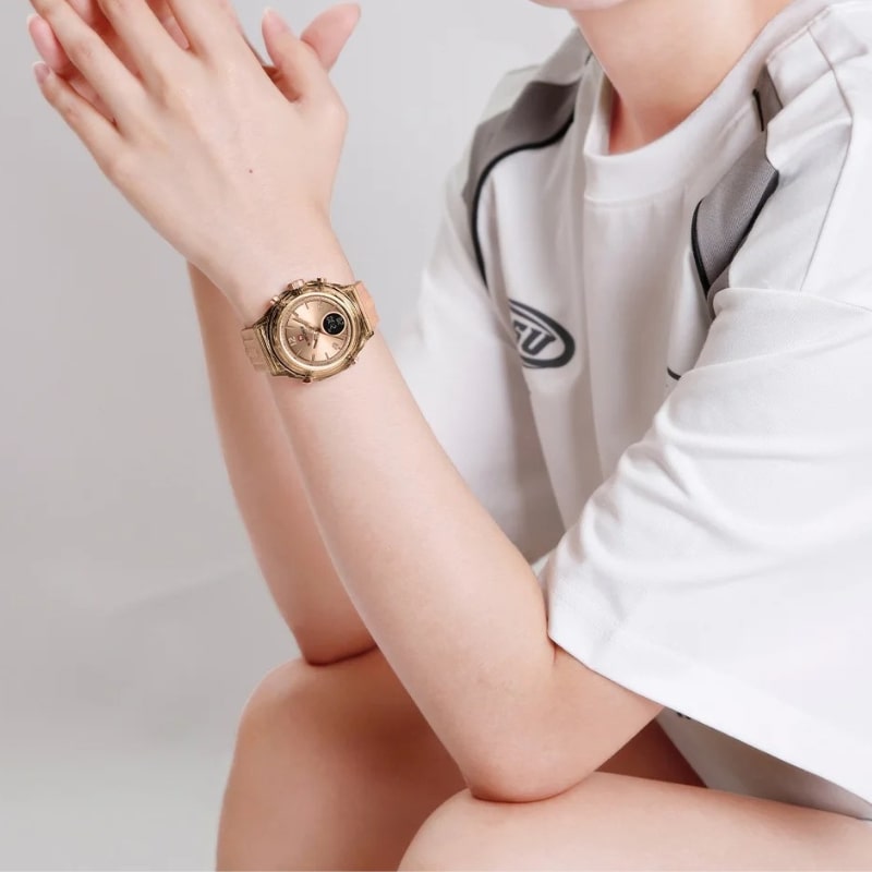 Rose Gold Women's Chronograph Watch with Digital Dial