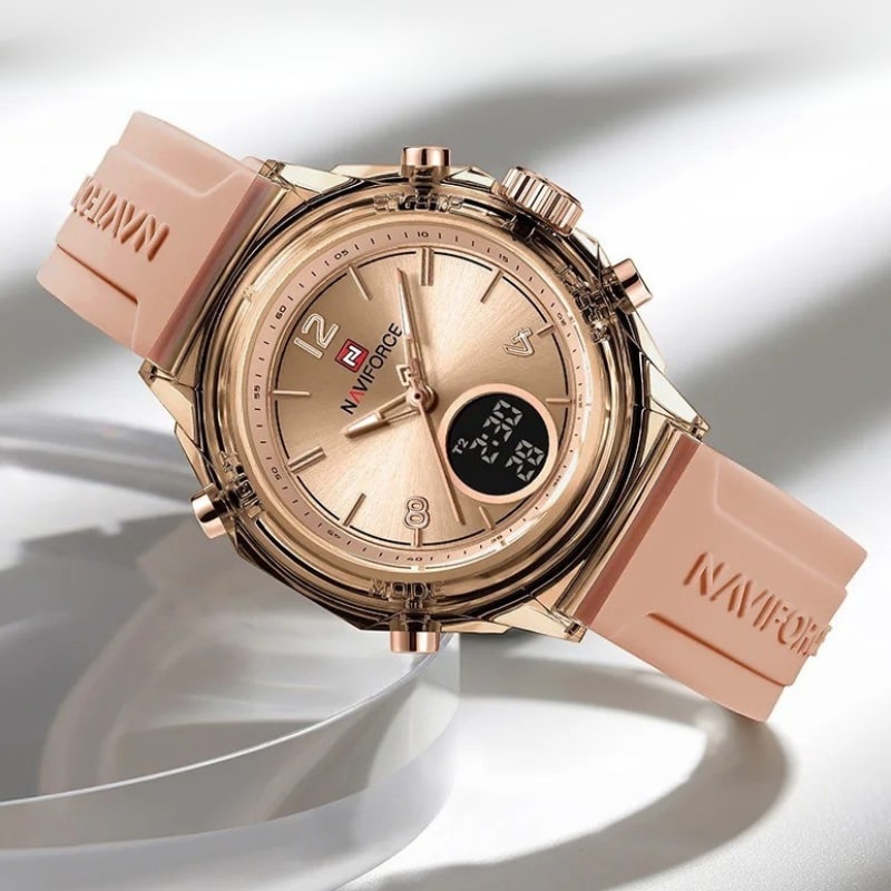 Rose Gold Women's Chronograph Watch with Digital Dial