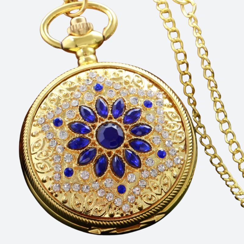 Gold-plated women's pocket watch with precious stone, style 2