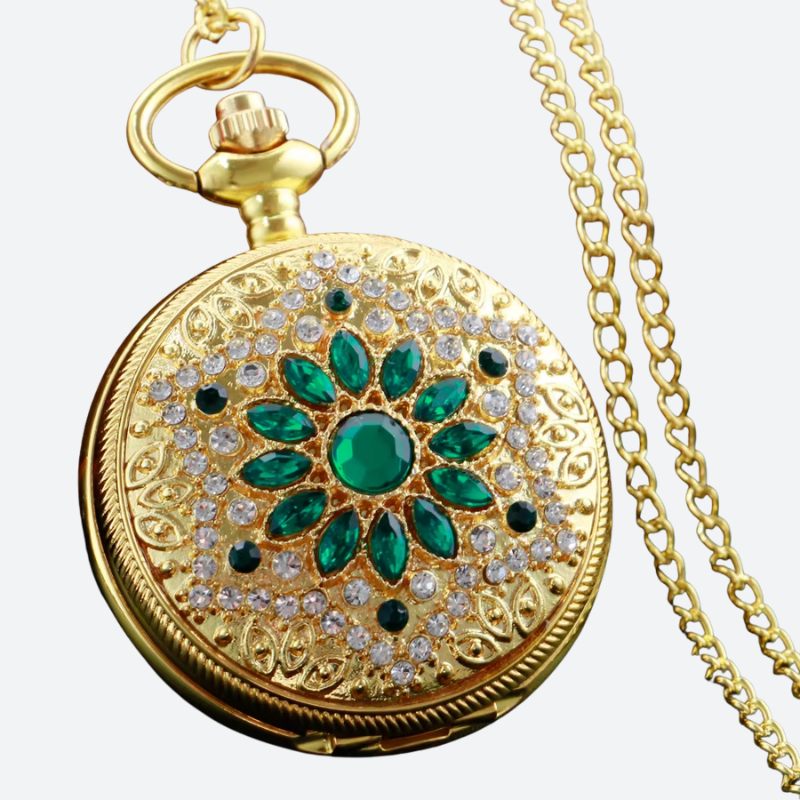 Gold-plated women's pocket watch with precious stone, style 3 Image