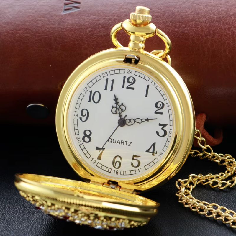 Gold-Tone Women's Pocket Watch with Gemstone