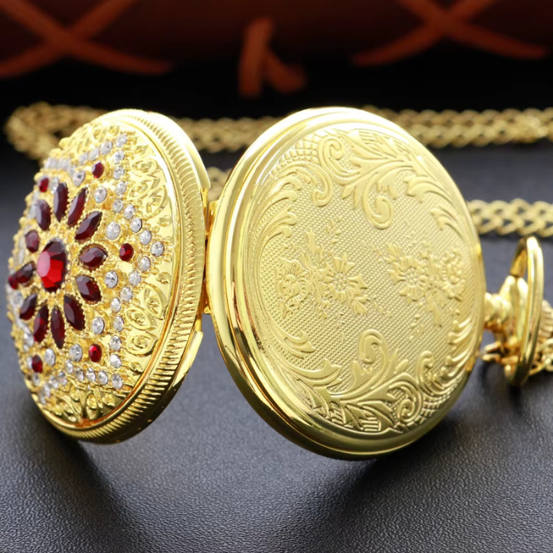 Gold-Tone Women's Pocket Watch with Gemstone