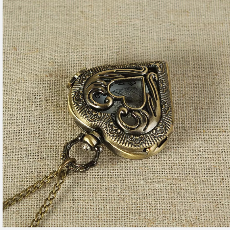 Vintage Bronze Heart-Shaped Women's Pocket Watch