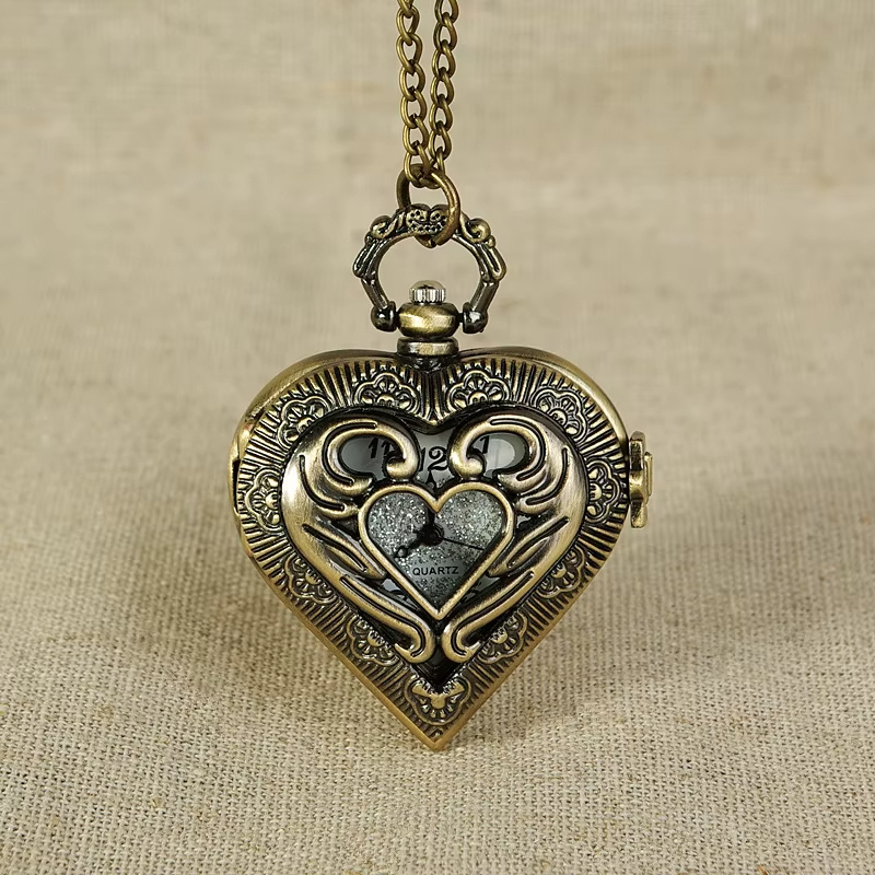 Vintage Bronze Heart-Shaped Women's Pocket Watch