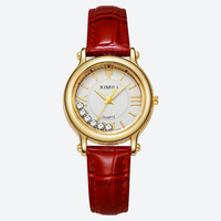 Quartz Watch for Women, Leather Strap, Gold-Tone Dial, Elegant Style
