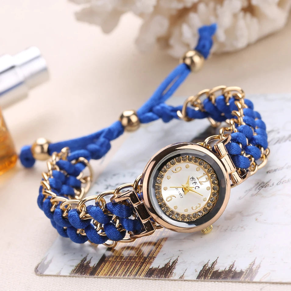 Luxury Quartz Women's Watch with Braided Chain Bracelet, Fashion Style