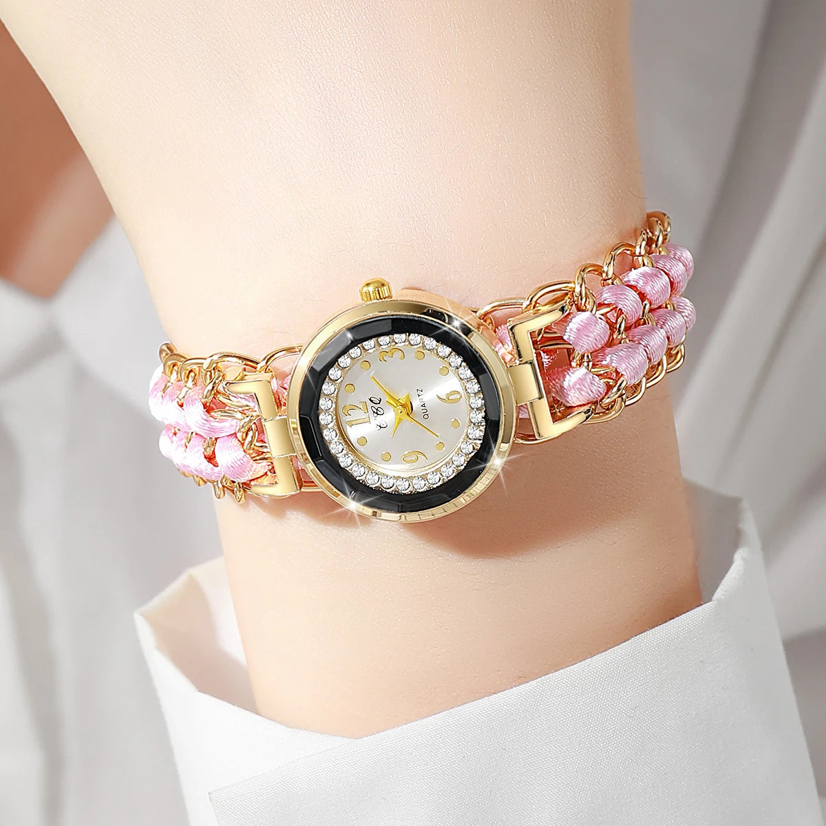 Luxury Quartz Women's Watch with Braided Chain Bracelet, Fashion Style