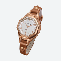 Quartz Watch for Women, Octagonal Leather Strap, Elegant Style