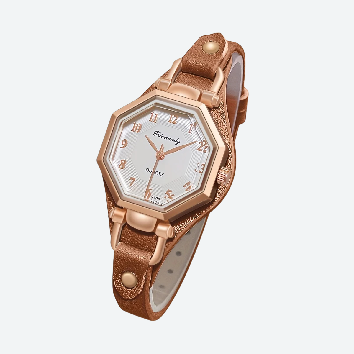 Quartz Watch for Women, Octagonal Leather Strap, Elegant Style