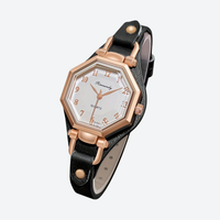 Quartz Watch for Women, Octagonal Leather Strap, Elegant Style