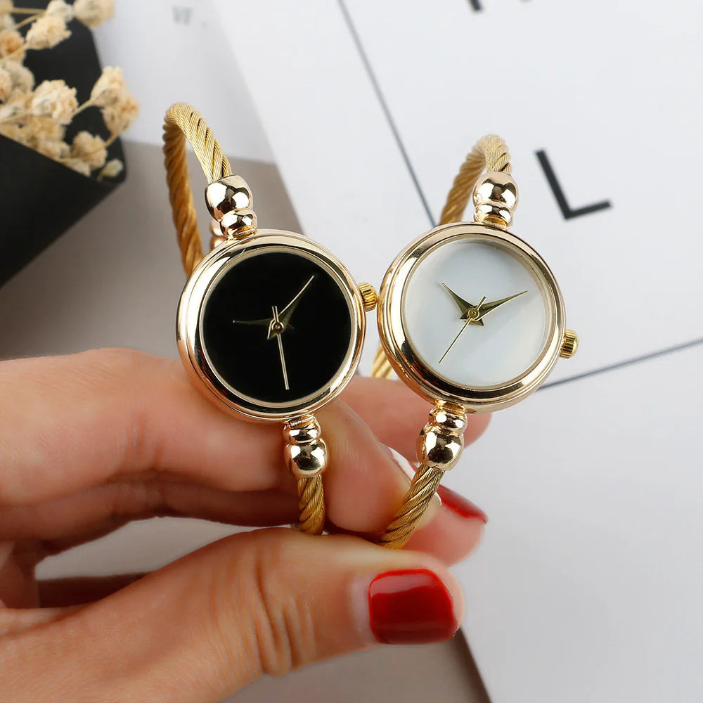 Elegant Quartz Watch for Women with Twisted Bangle Bracelet, Jewelry Style