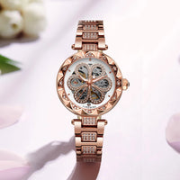 Women's Mechanical Watch with Skeleton and Diamond Design, Gold Finish
