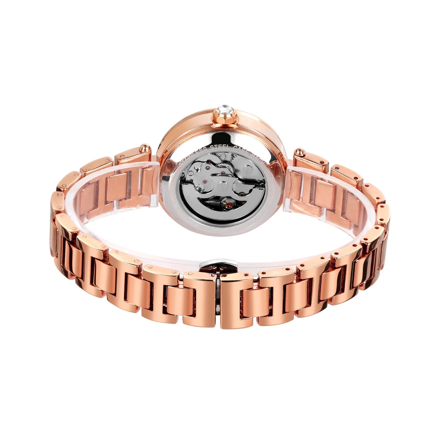 Women's Mechanical Watch with Skeleton and Diamond Design, Gold Finish