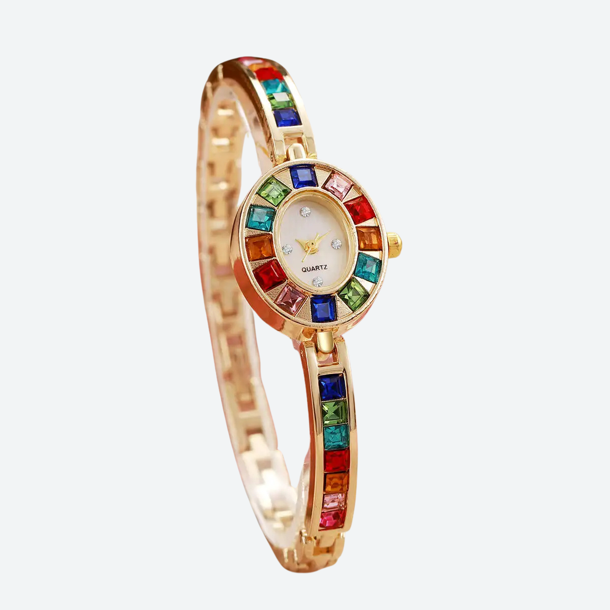 Elegant Quartz Watch for Women, Jewelry Style, Colorful Crystals, Sparkling Style