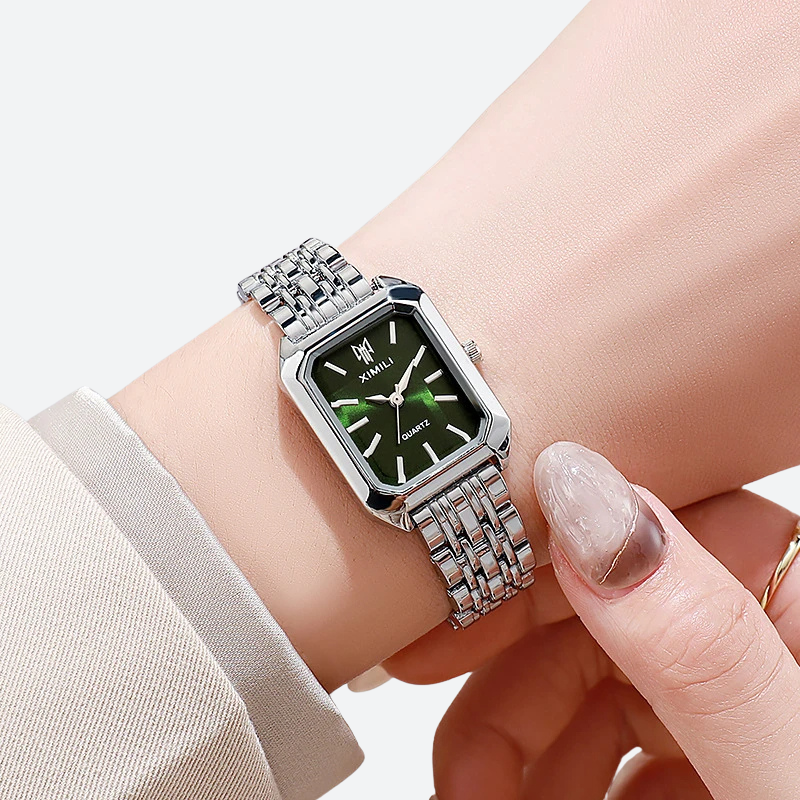 Vintage women's rectangular silver metal watch