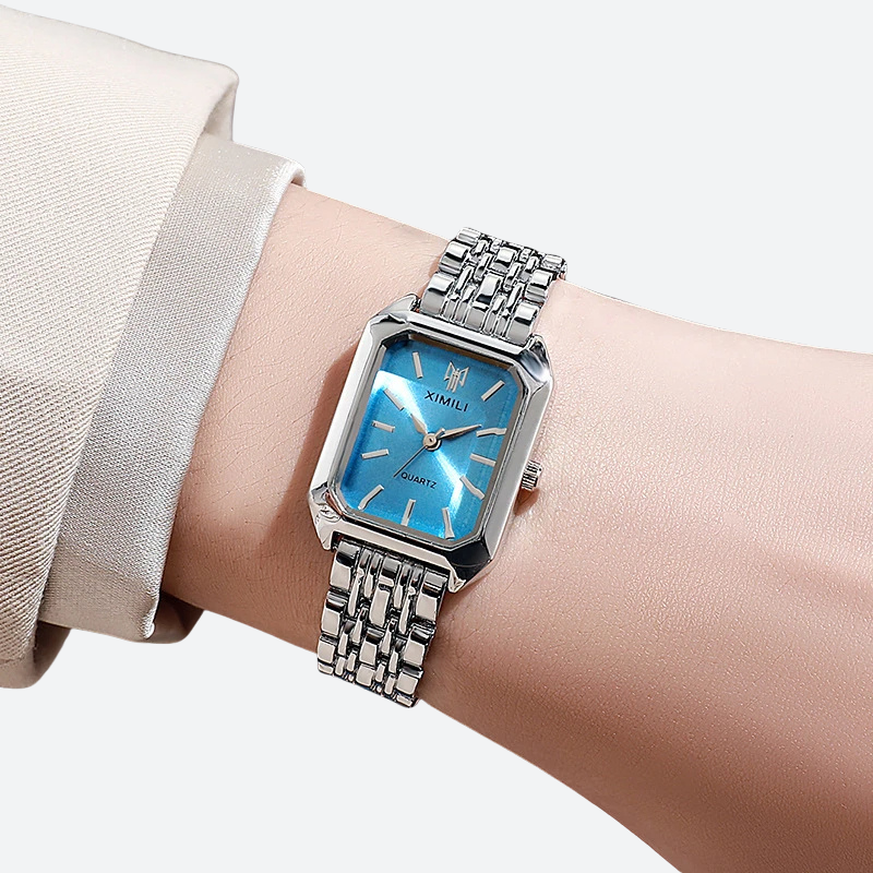 Vintage women's rectangular silver metal watch 3