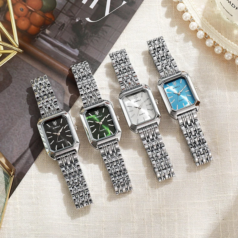 Vintage Women's Rectangular Silver Metal Watch