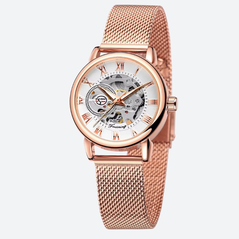 Round Metal Skeleton Watch for Women