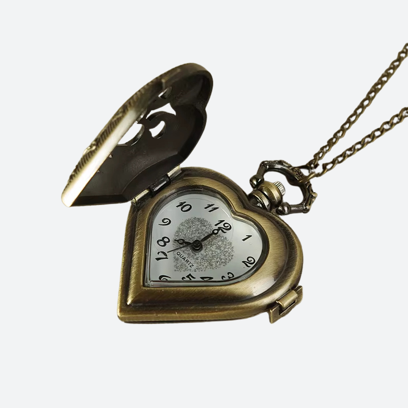 Vintage Bronze Heart-Shaped Women's Pocket Watch