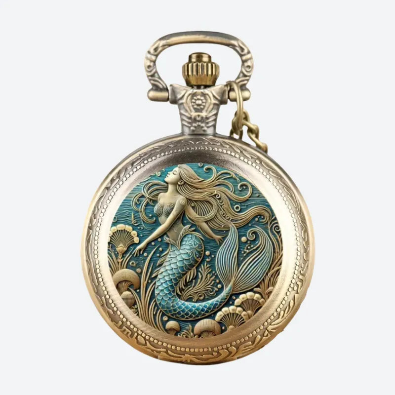 Vintage Bronze Mermaid Men's Pocket Watch
