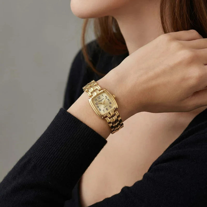 Vintage Gold Women's Watch, Rectangular Dial
