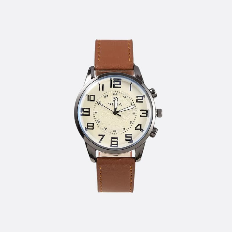 Vintage Men's Classic Quartz Watch with Leather Strap