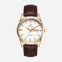 Vintage Men's Quartz Watch with Brown Leather Strap