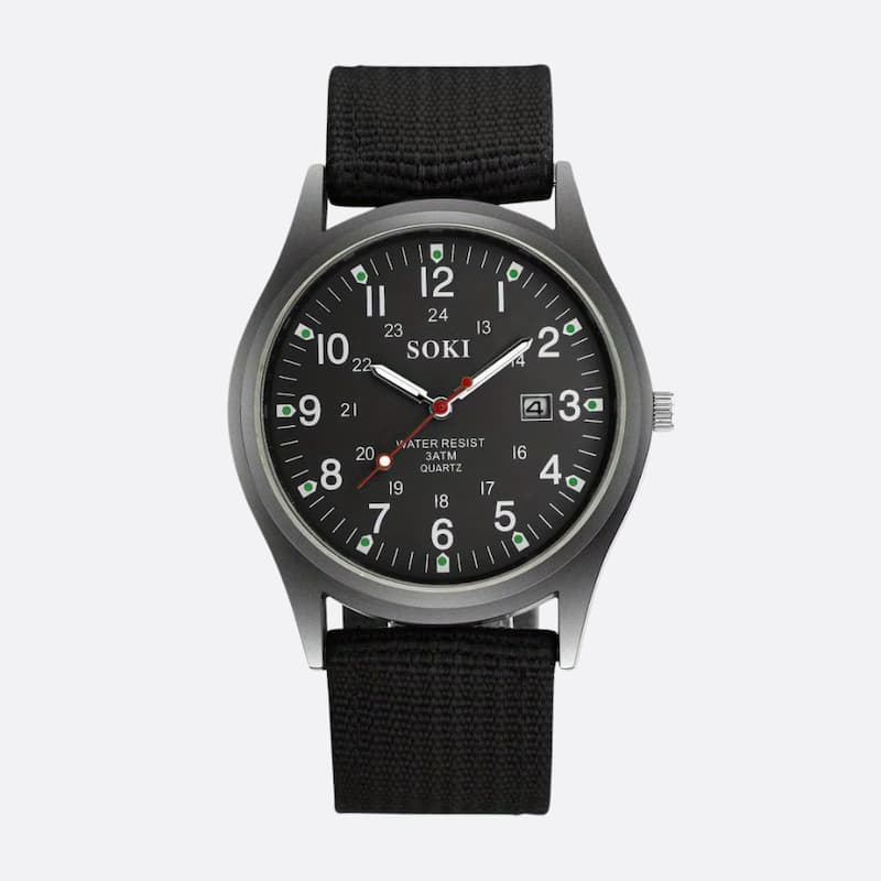 Vintage Military Men's Quartz Watch, Nylon Strap