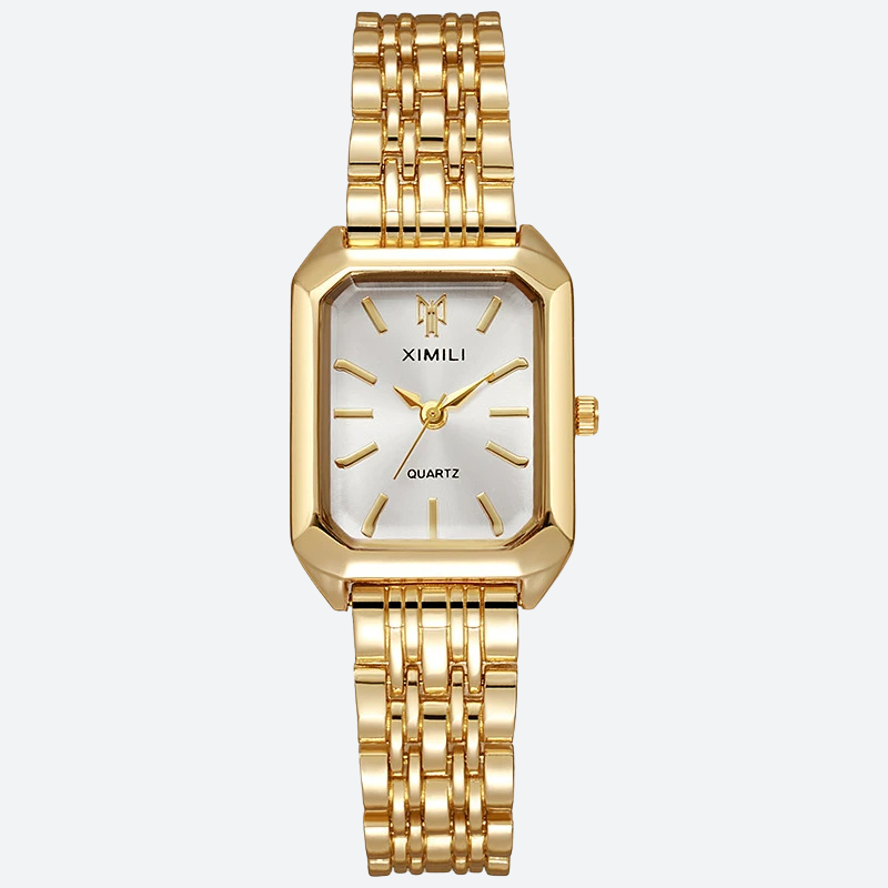 Vintage Women's Rectangular Gold-Tone Metal Watch