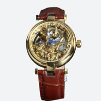 Women's Automatic Skeleton Watch in Brown Leather