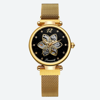 Women's Automatic Watch with Floral Skeleton and Chic Milanese Mesh