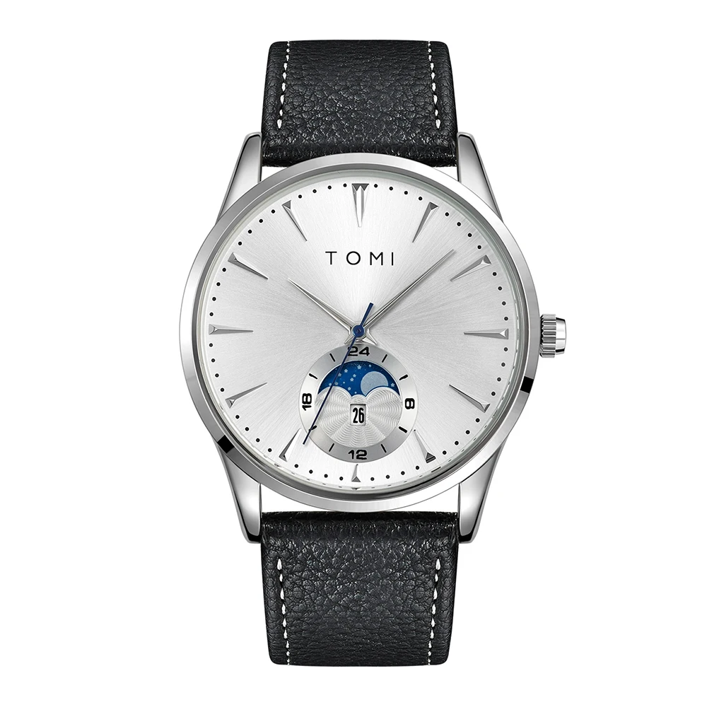 Women's Automatic Watch with Silver Dial and Black Leather Strap