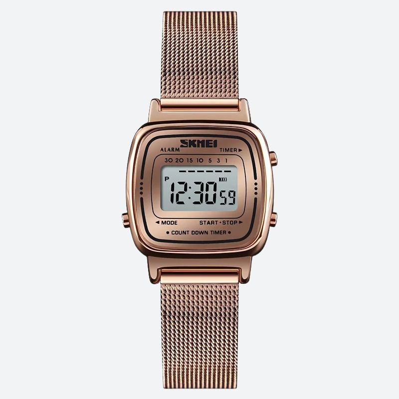 Women's Digital Watch with Metallic Square Dial