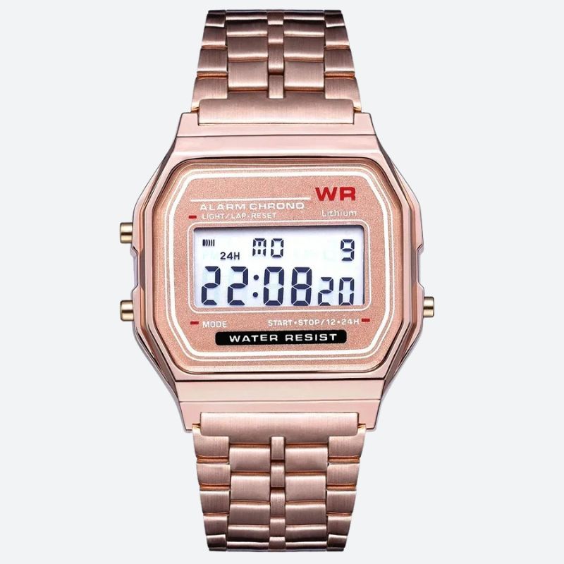 Women's Digital Watch with Shiny Finish Metal Bracelet