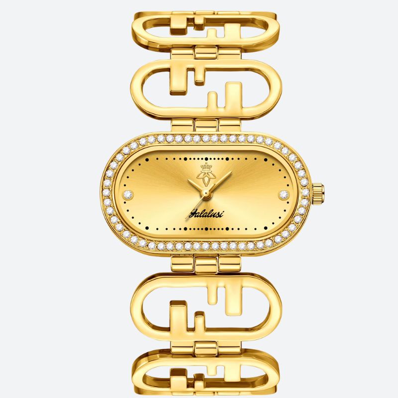 Women's Oval Gold Watch with Graphic Bracelet