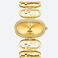 Women's Oval Gold Watch with Graphic Bracelet